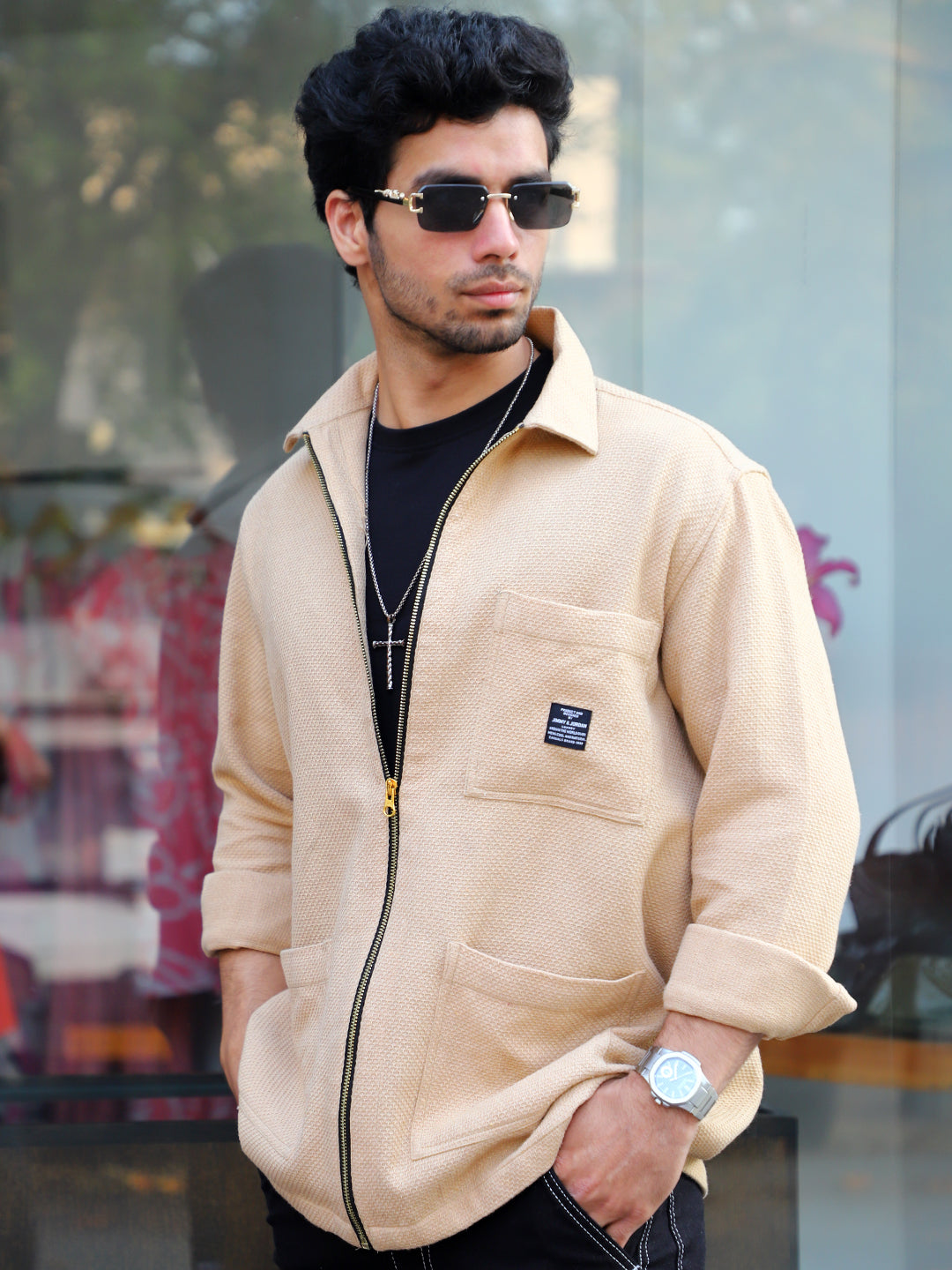 Honey Drift Beige Ribbed Shacket