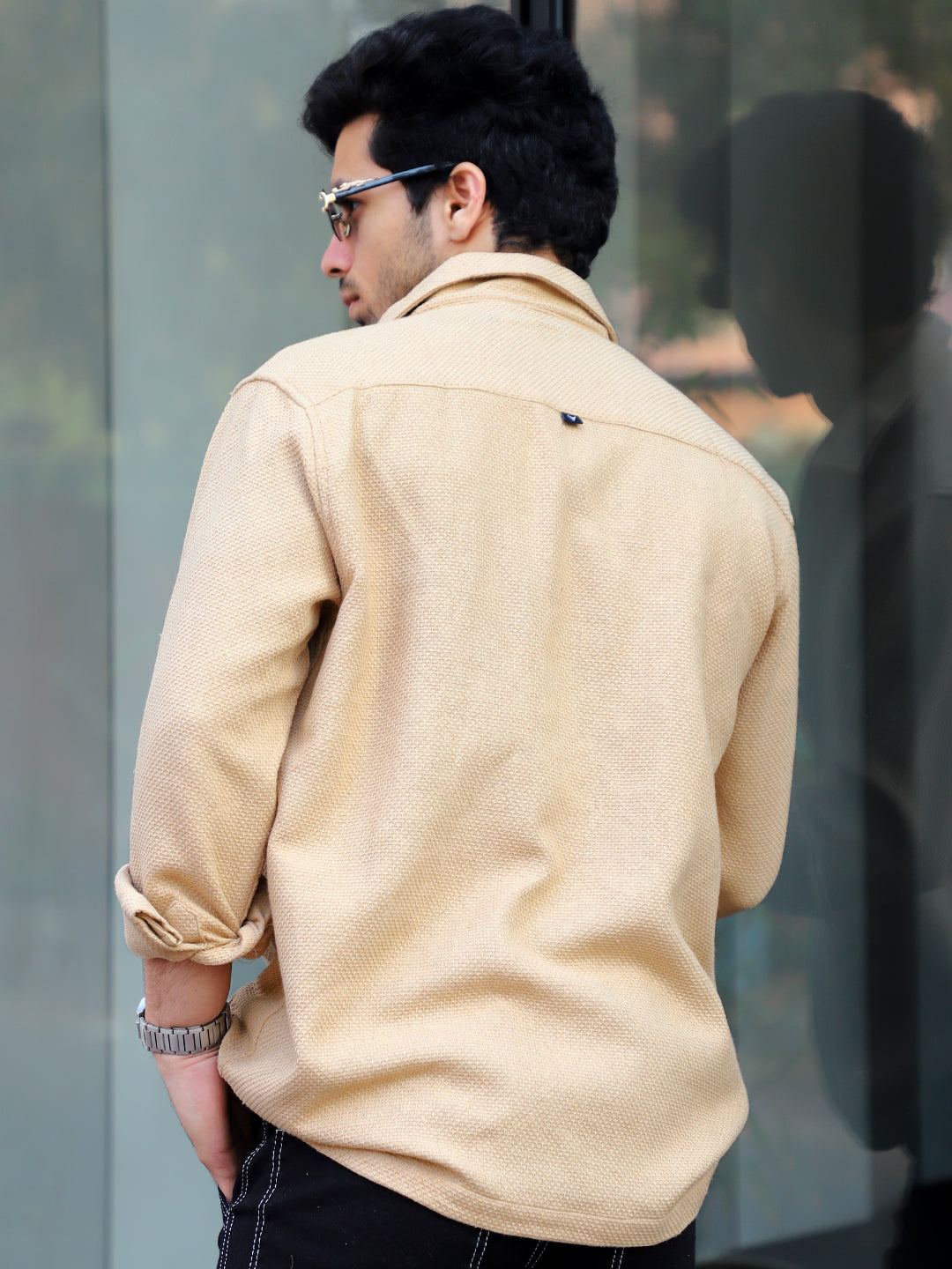 Honey Drift Beige Ribbed Shacket