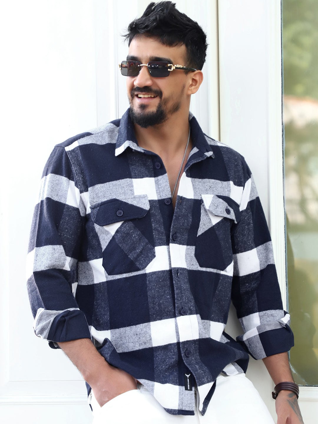 Frame Theory Navy Blue Check Shirt