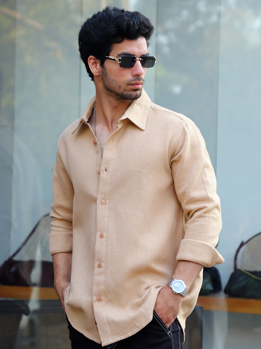 Vanilla Daze Beige full Sleeve Plain shirt