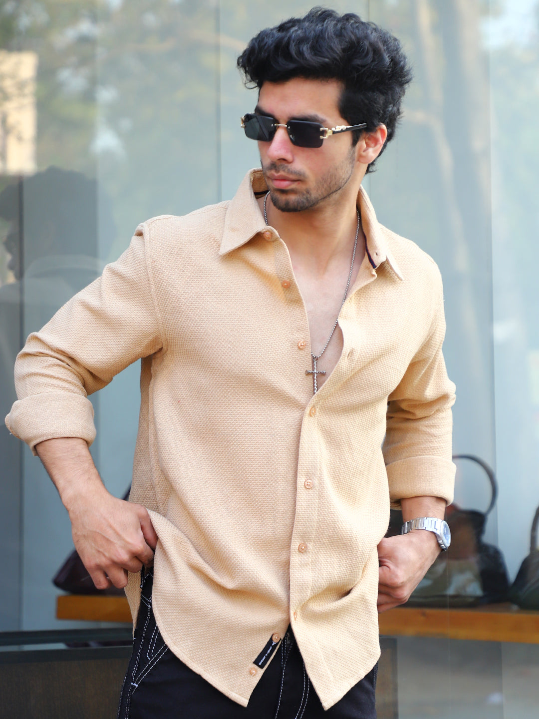 Vanilla Daze Beige full Sleeve Plain shirt