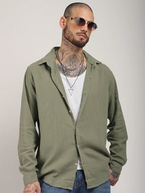 Luxe Lineage Organic Linen Mint Green Full Sleeve Shirt