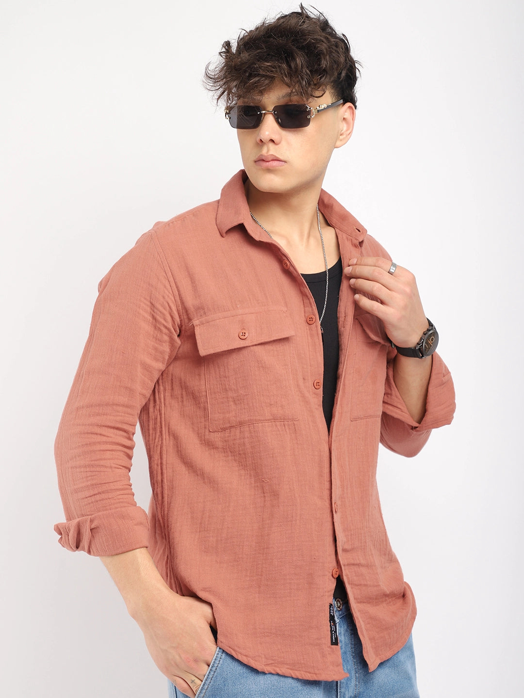 Vero Vibe Lucas Double Clothe Rust Shirt