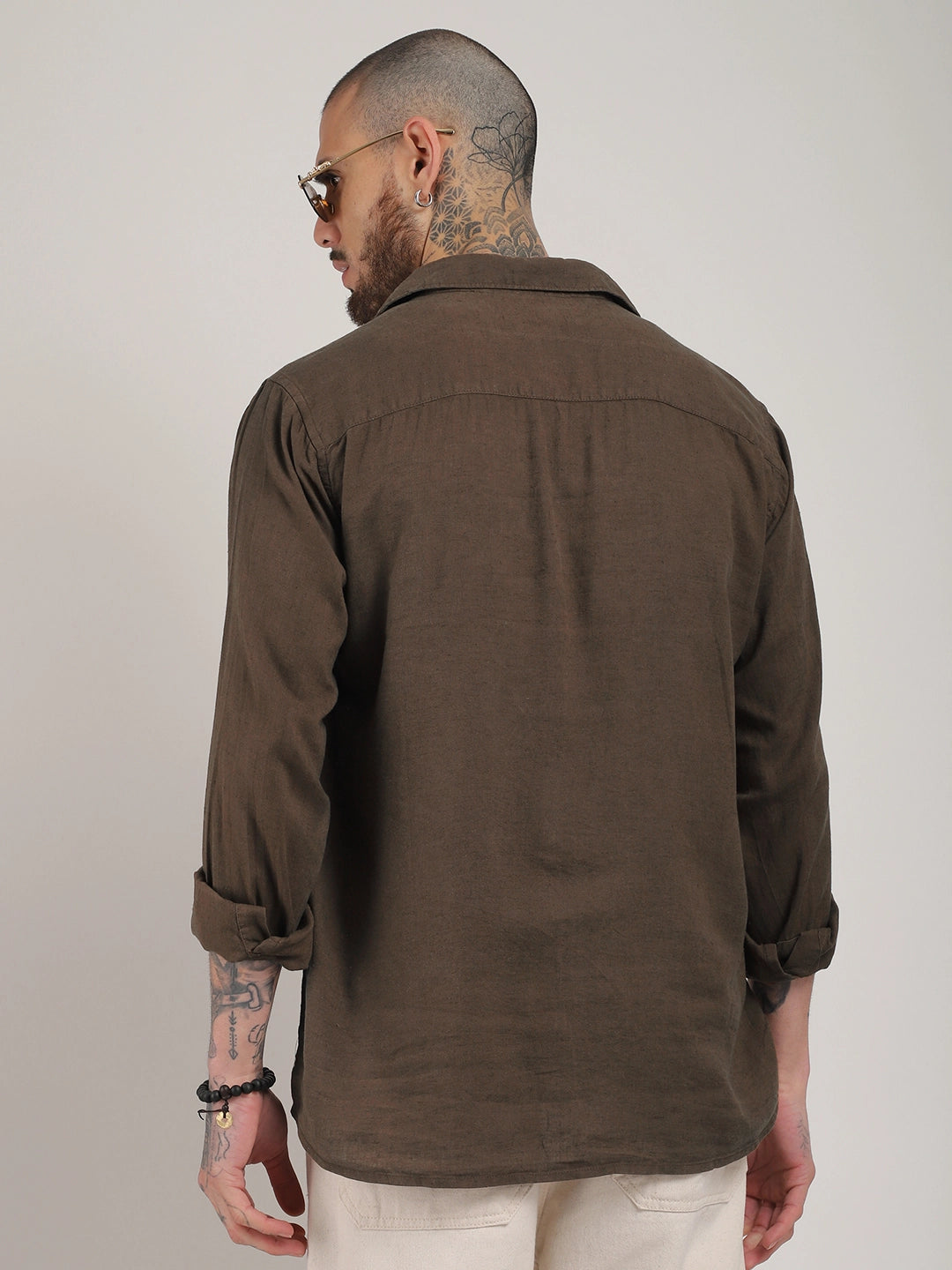 Luxe Lineage Organic Linen Brown Full Sleeve Shirt