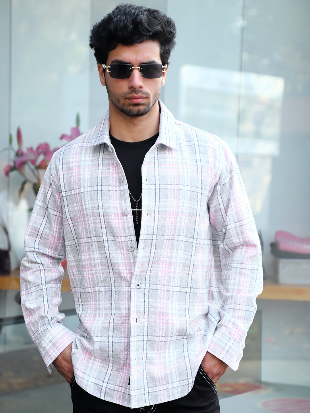 Bloom State Light Gray Check Full Sleeve Shirt