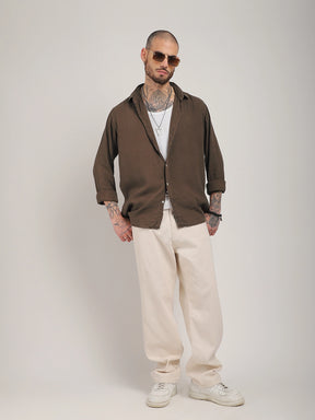 Luxe Lineage Organic Linen Brown Full Sleeve Shirt