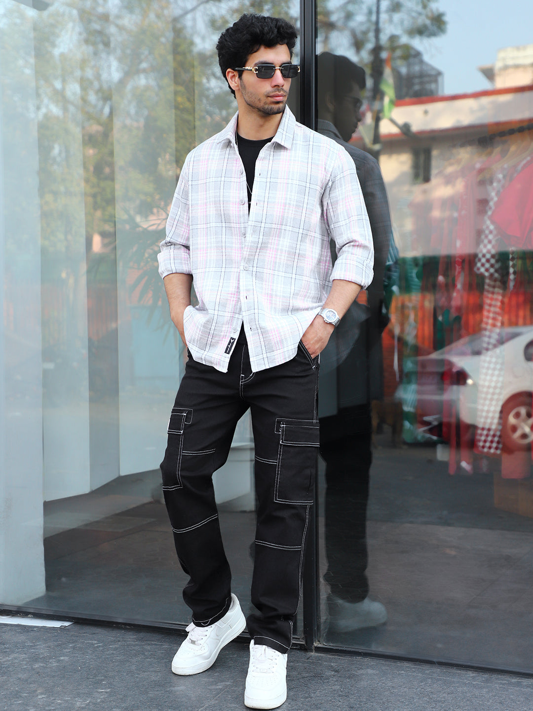 Bloom State Light Gray Check Full Sleeve Shirt