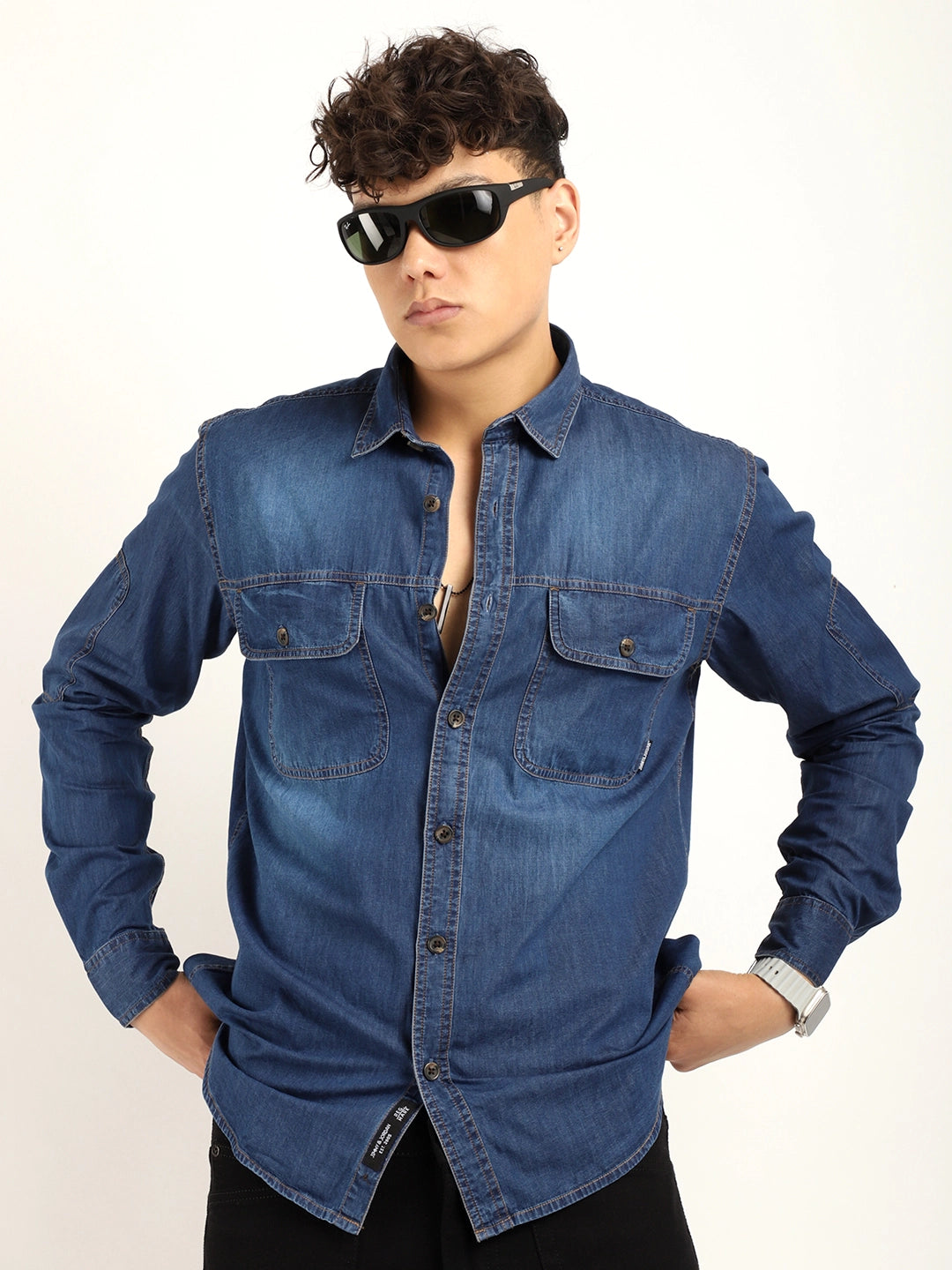 Fabric Enzo Denim Dark Blue Full Sleeve Shirt