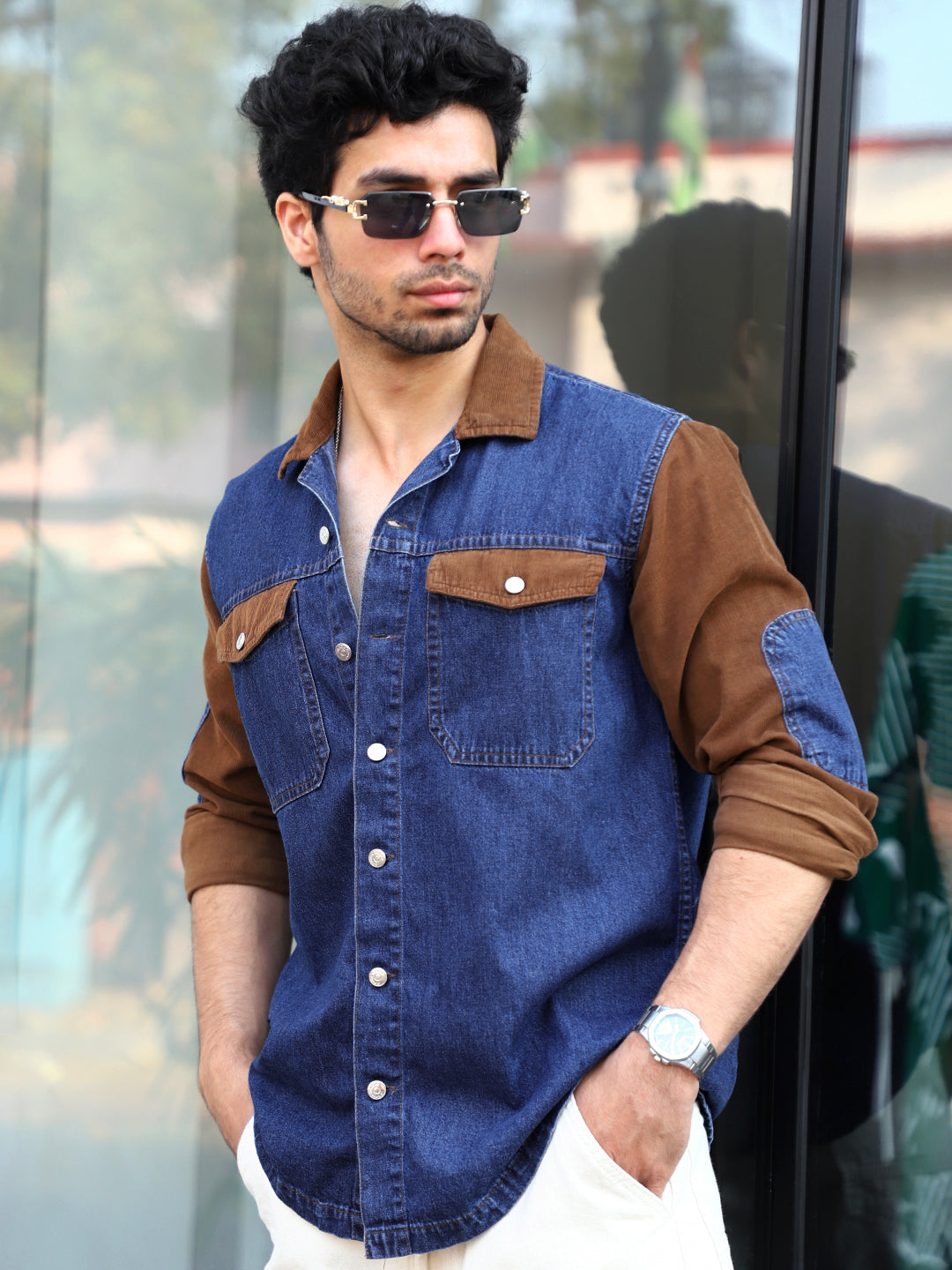 Luxe Fit Berry Blue Washed Denim Shirt