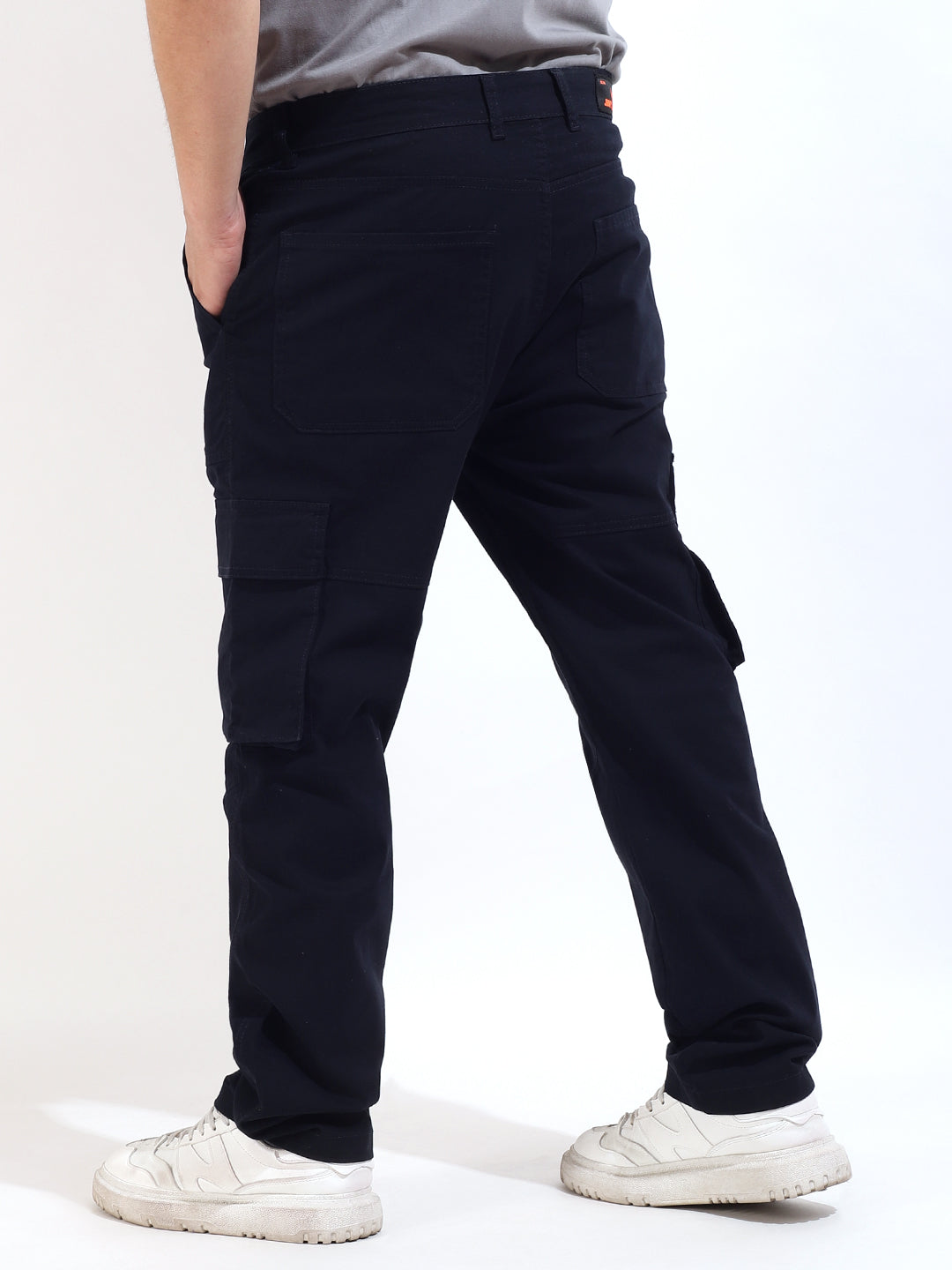 Navy Baggy Fit Open Bottom Cotton Cargo