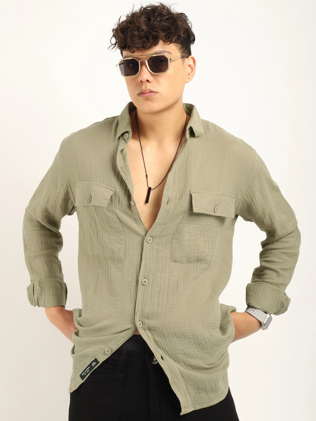 Fabric Lucas Double Clothe Khaki Full Sleeve Shirt