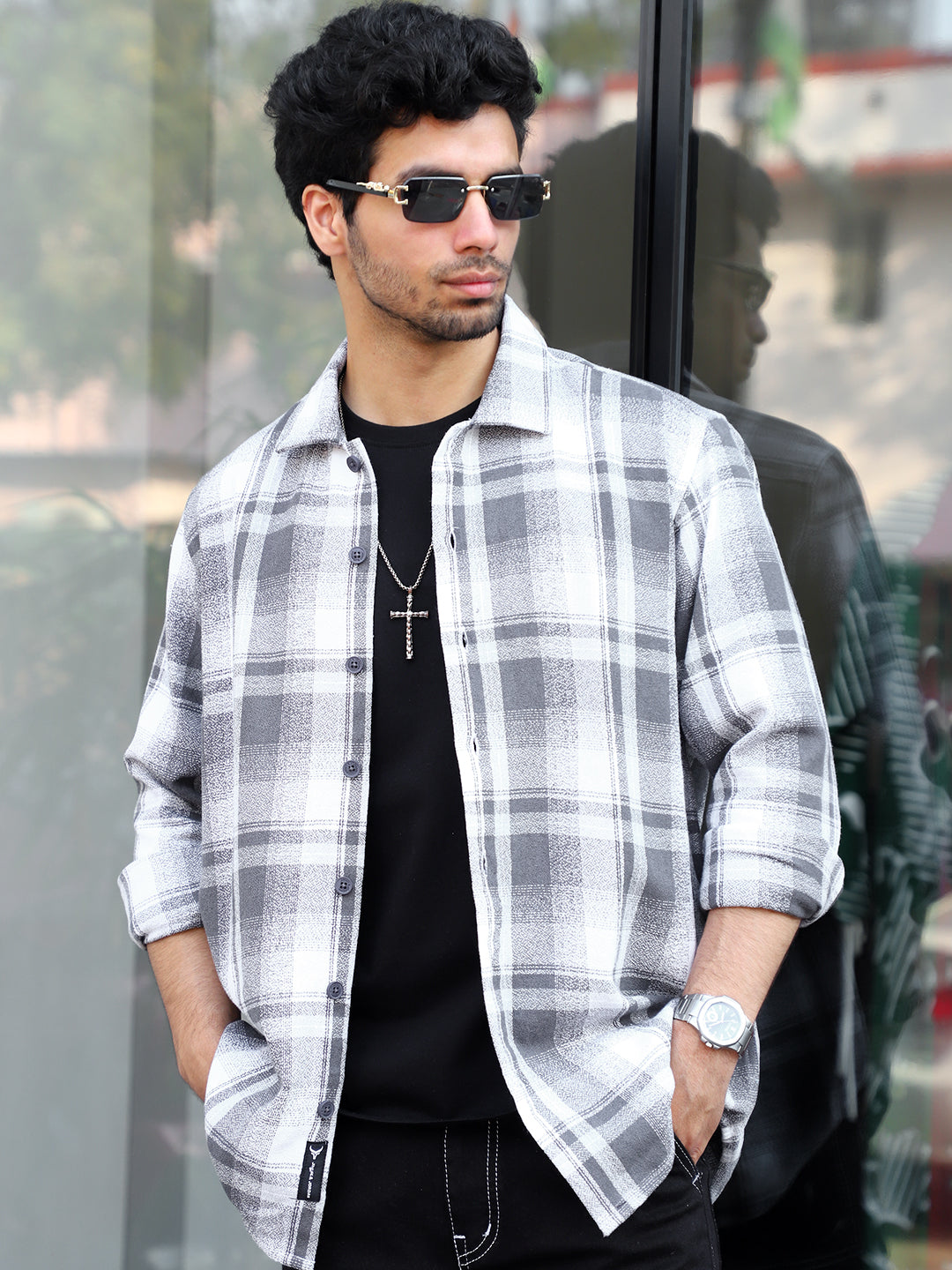 Bloom State Gray Check Full Sleeve Shirt