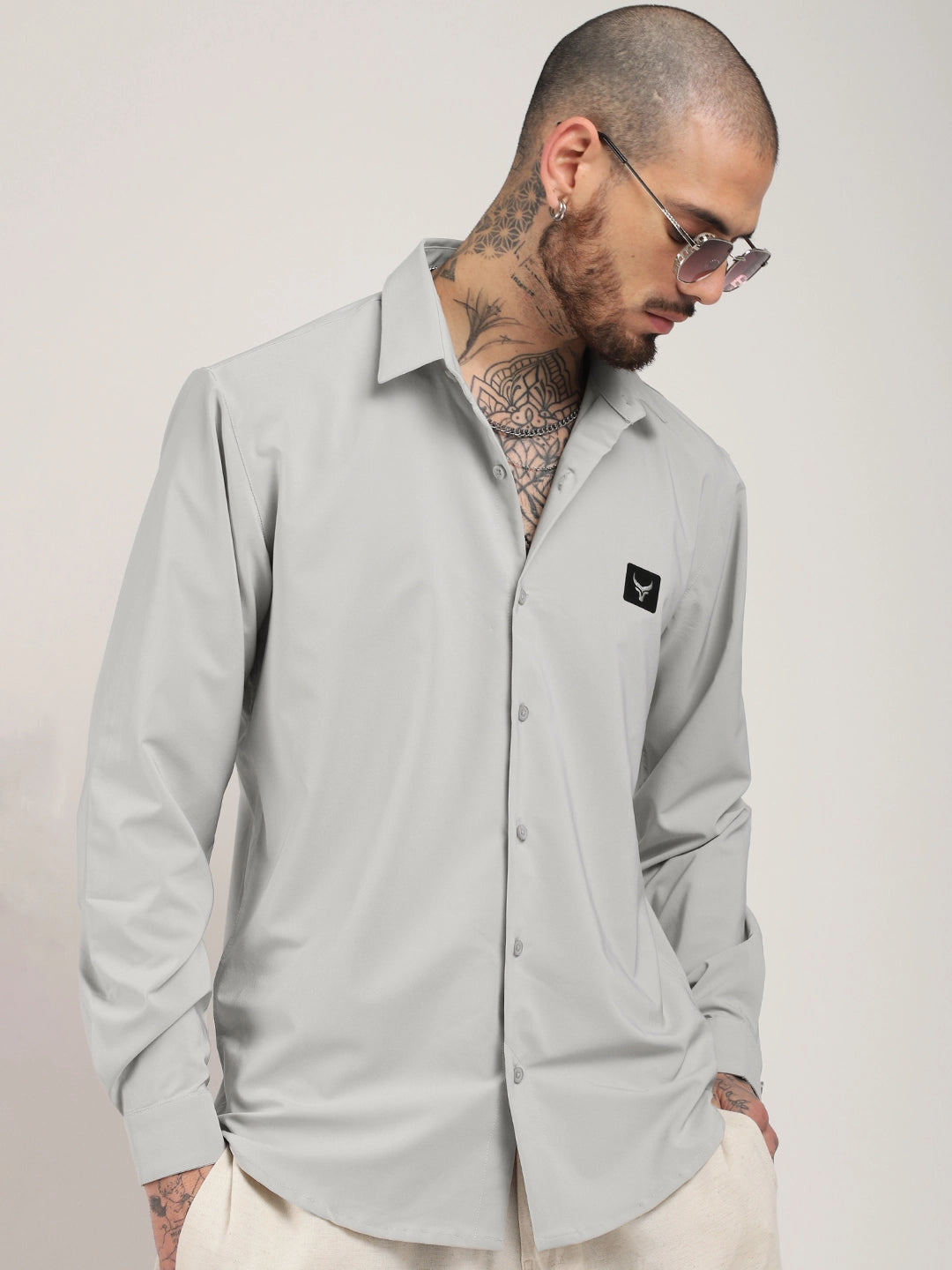 Andrey Stretchable Matt Silver Full Sleeve Shirt