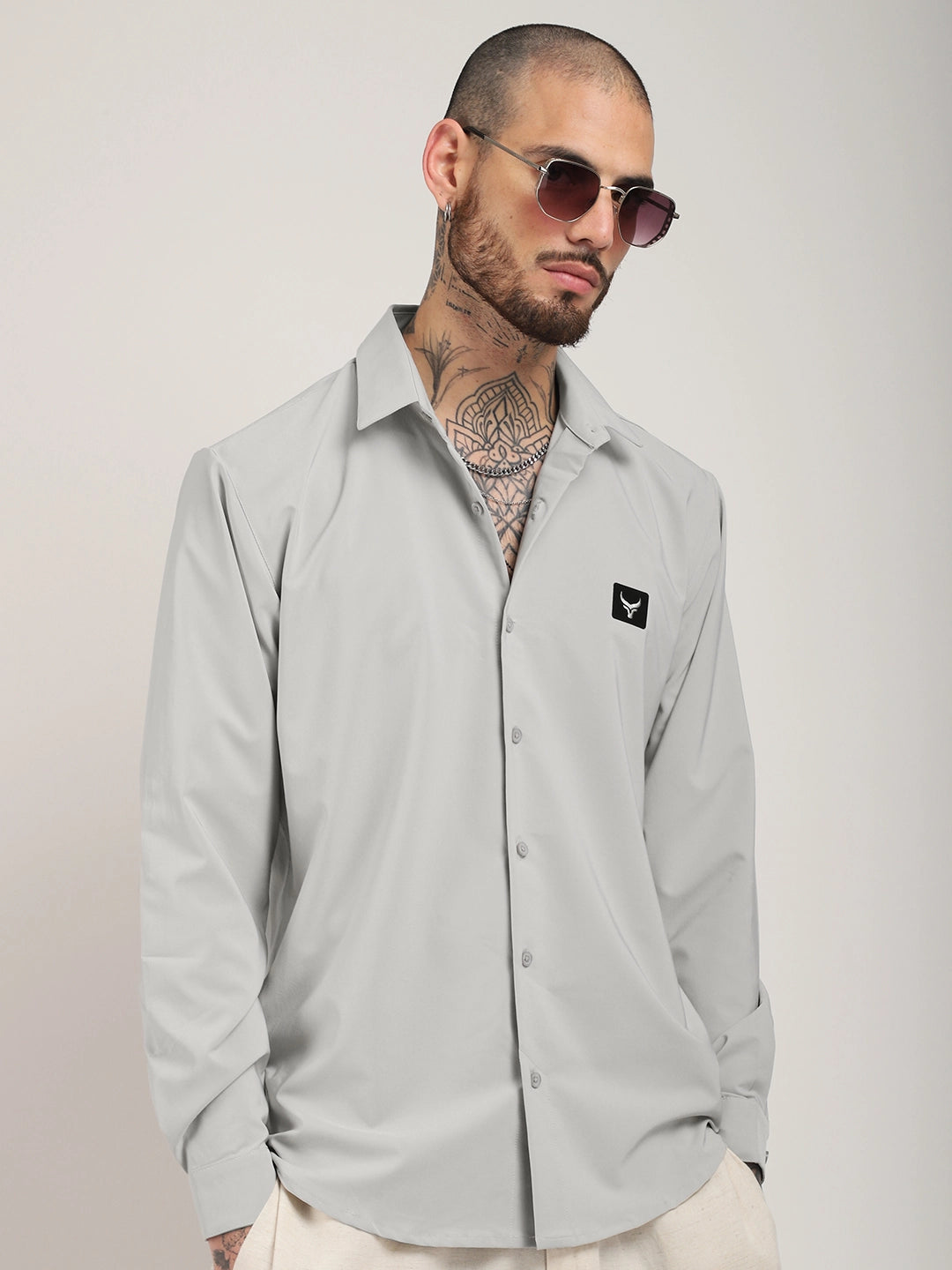 Andrey Stretchable Matt Silver Full Sleeve Shirt