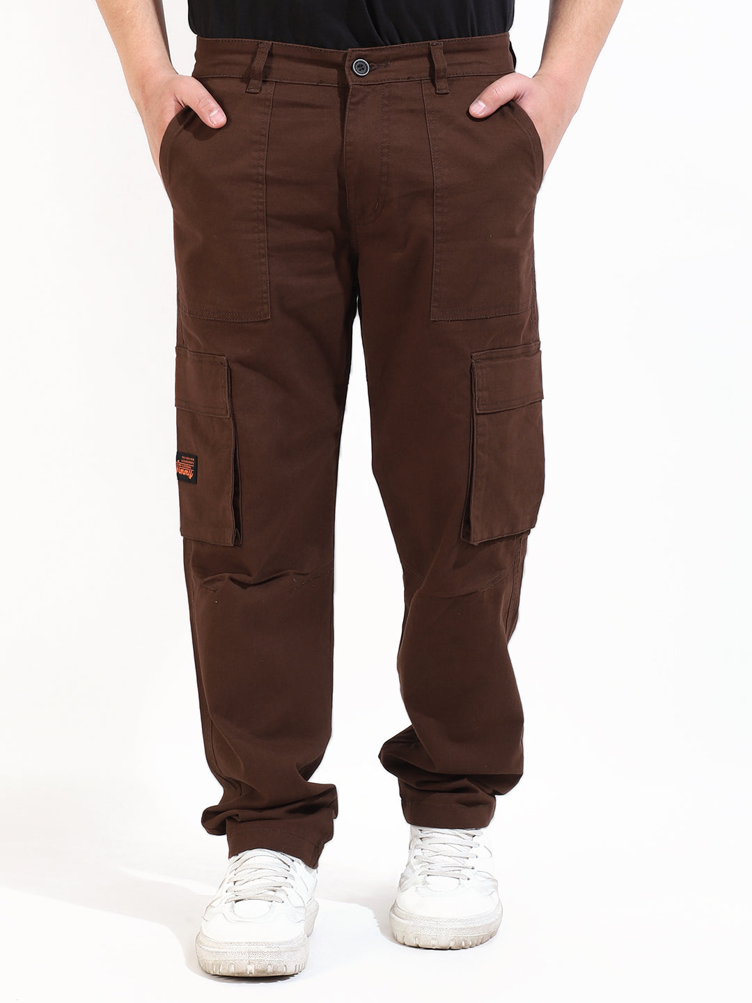 Brown Baggy Fit Open Bottom Cotton Cargo