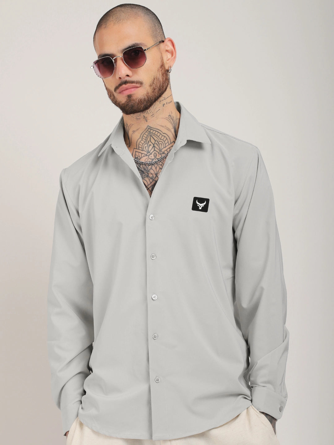 Andrey Stretchable Matt Silver Full Sleeve Shirt