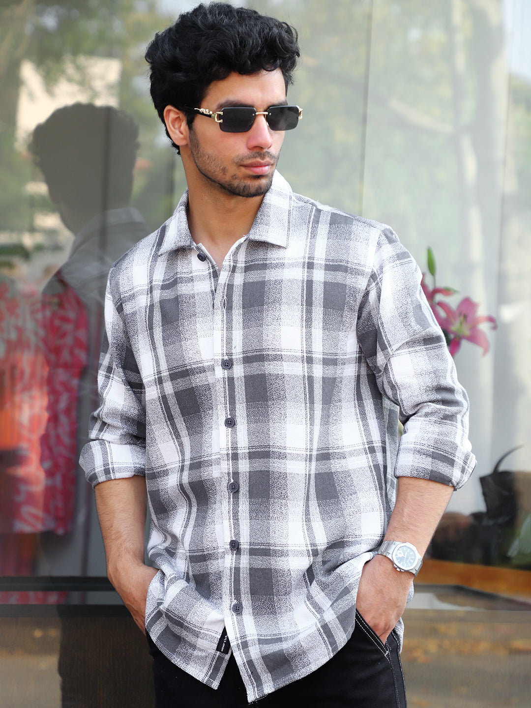Bloom State Gray Check Full Sleeve Shirt