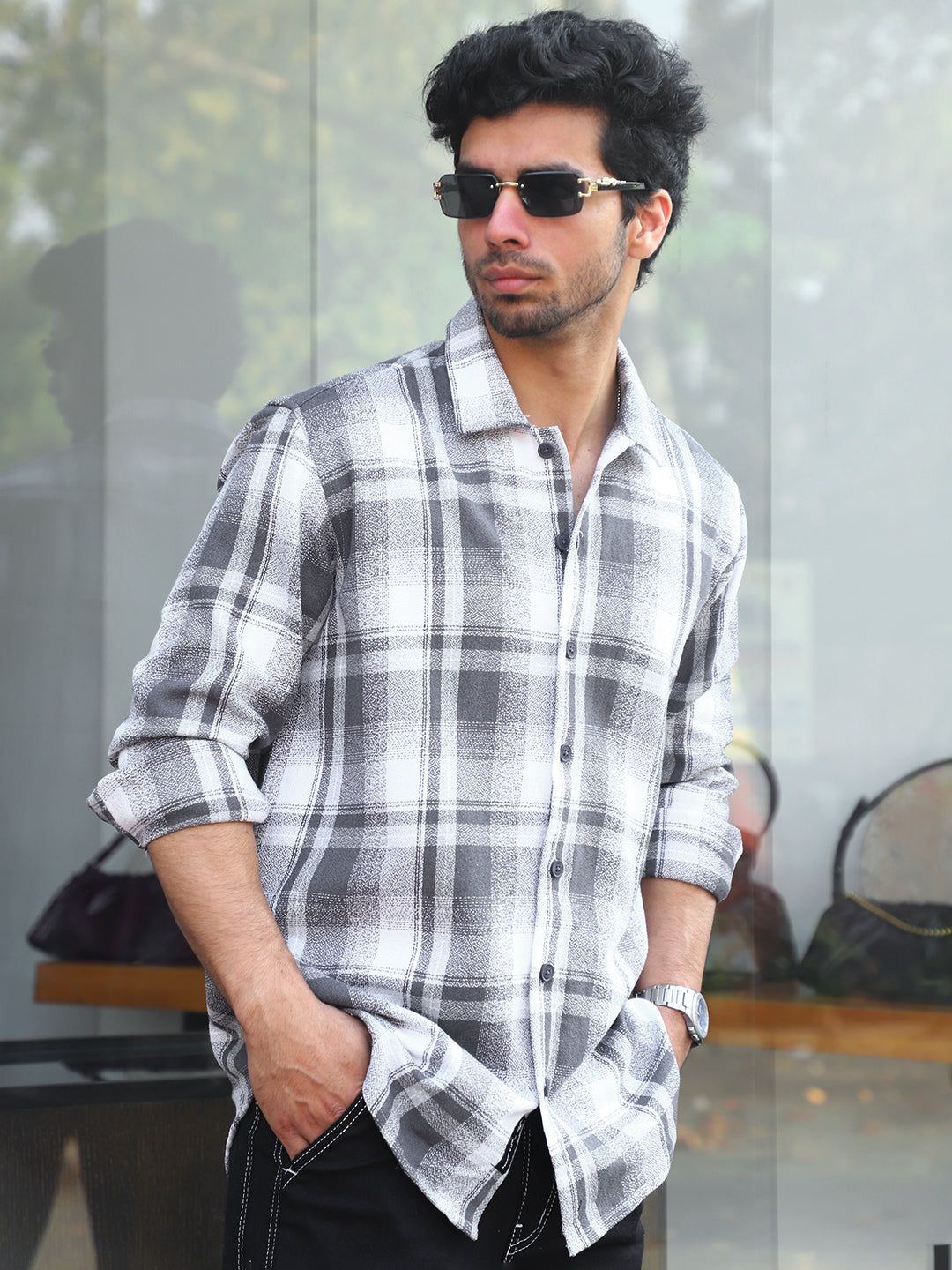 Bloom State Gray Check Full Sleeve Shirt