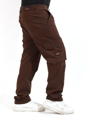Brown Baggy Fit Open Bottom Cotton Cargo
