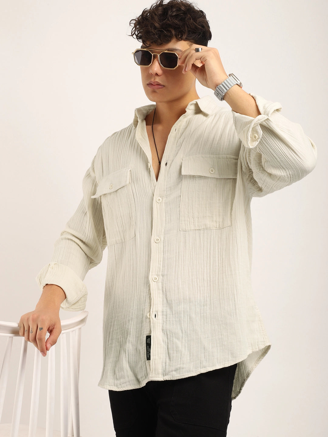 Fabric Lucas Double Clothe Cream Full Sleeve Shirt