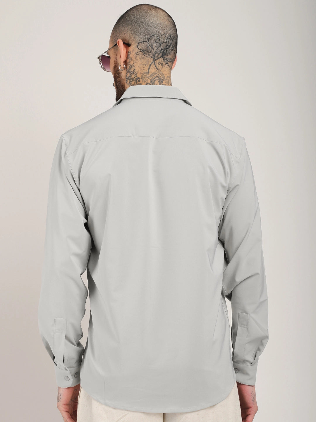 Andrey Stretchable Matt Silver Full Sleeve Shirt