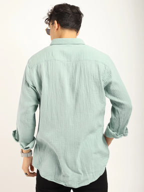 Fabric Lucas Double Clothe Sea Green Full Sleeve Shirt