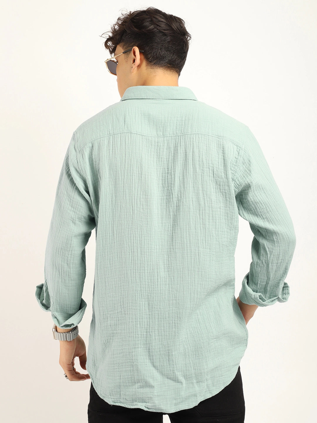 Fabric Lucas Double Clothe Sea Green Full Sleeve Shirt