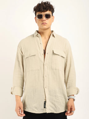 Fabric Lucas Double Clothe Beige Full Sleeve Shirt