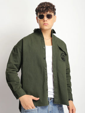 Crown Street Olive Green Oversized Denim Shirt