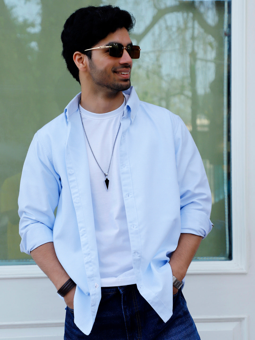 Cove Sky Blue full Check Sleeve shirt