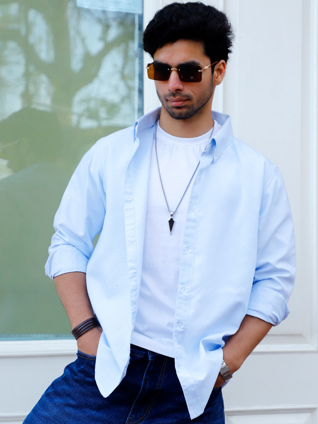 Cove Sky Blue full Check Sleeve shirt