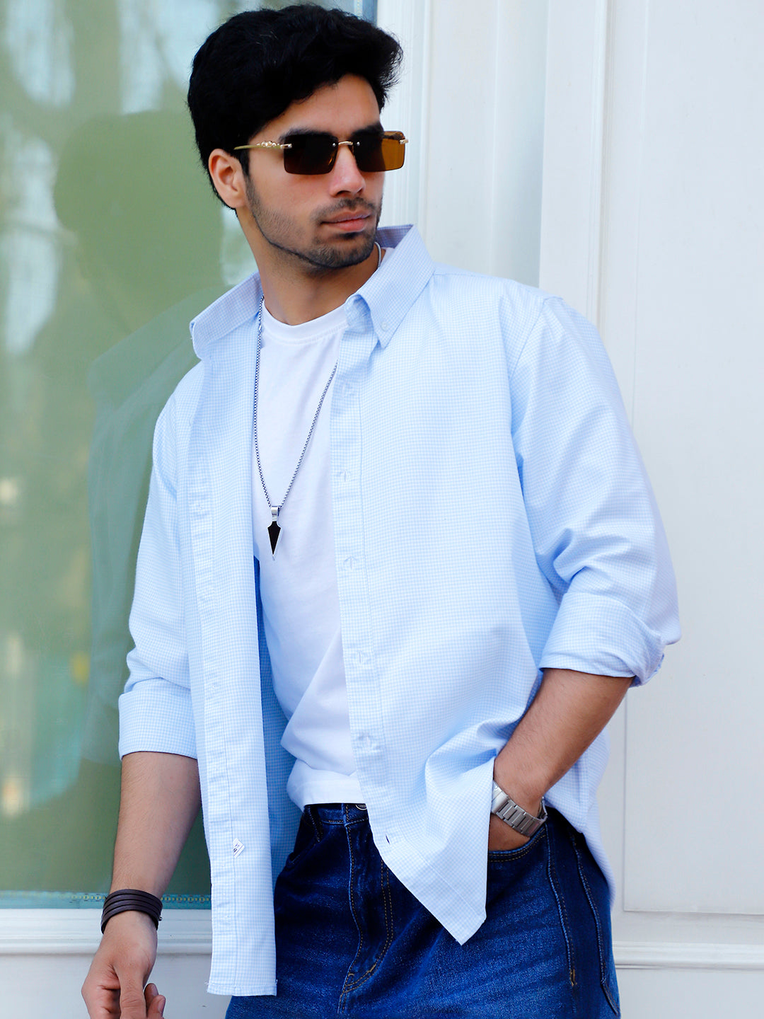 Cove Sky Blue full Check Sleeve shirt