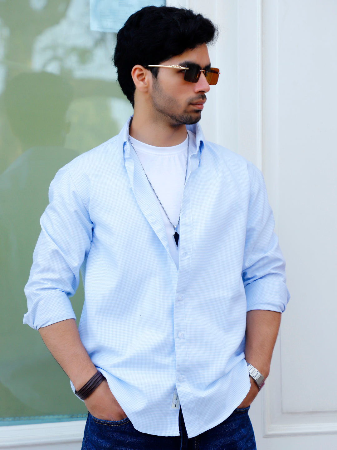 Cove Sky Blue full Check Sleeve shirt