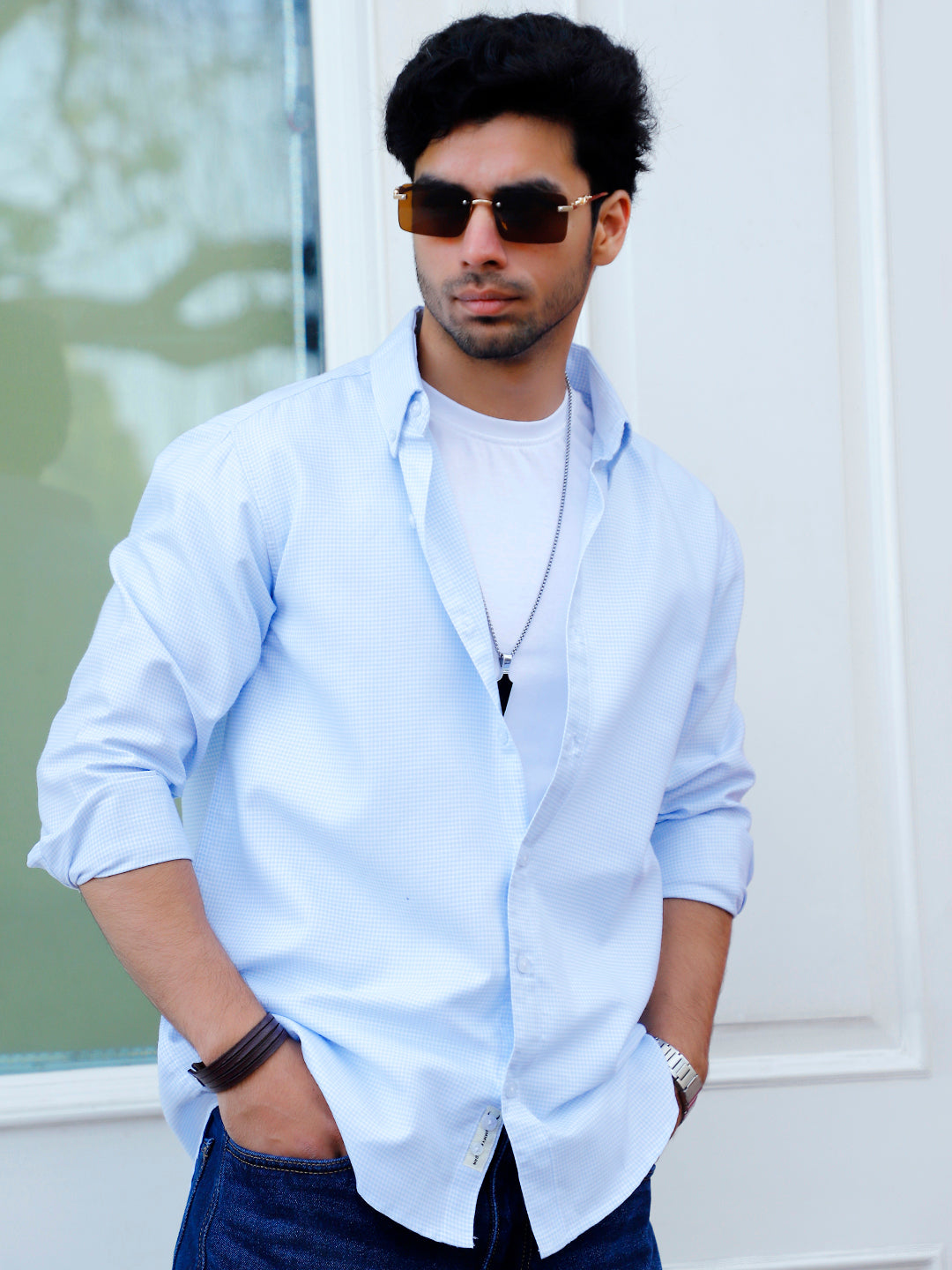 Cove Sky Blue full Check Sleeve shirt
