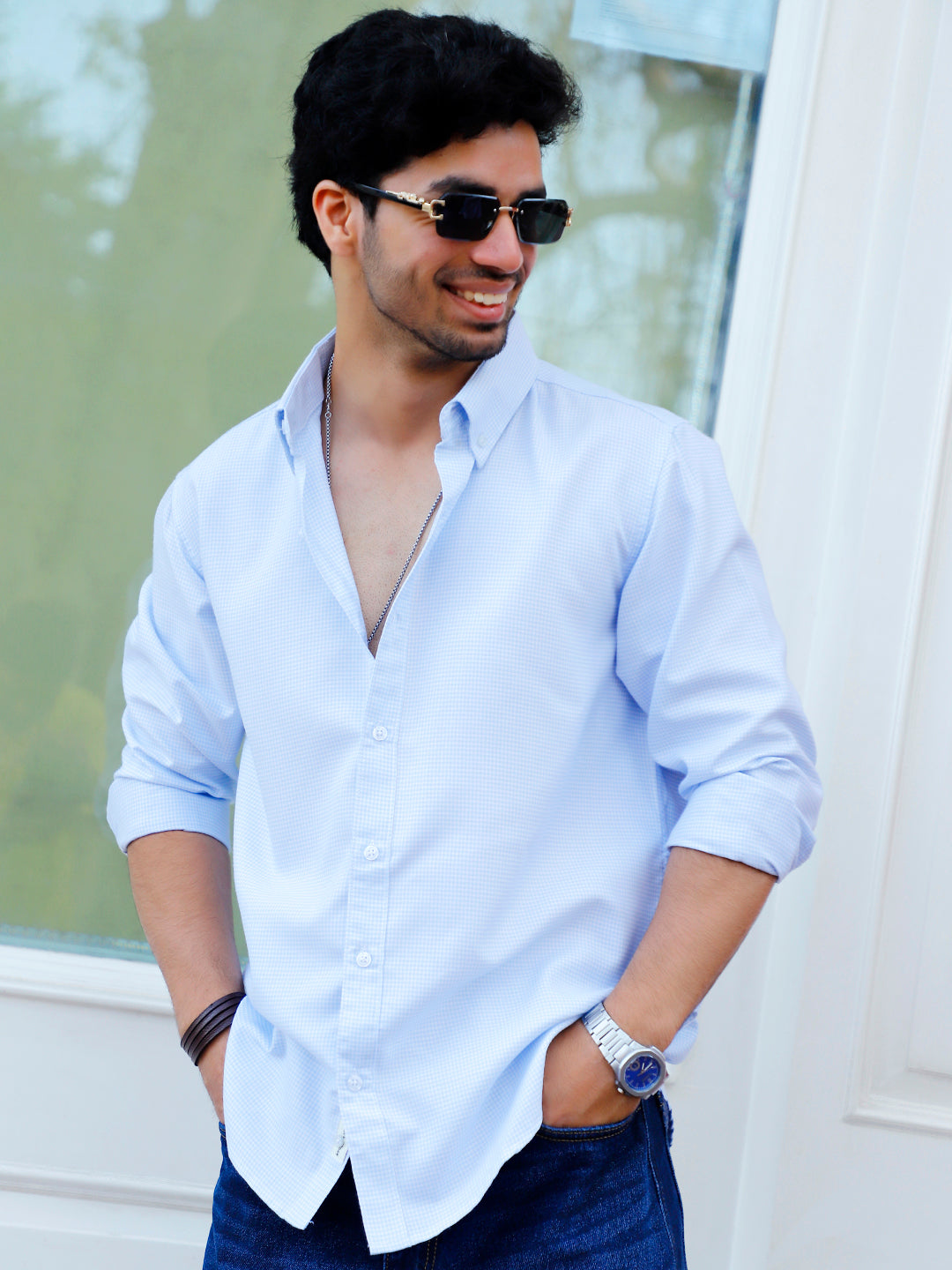 Cove Sky Blue full Check Sleeve shirt