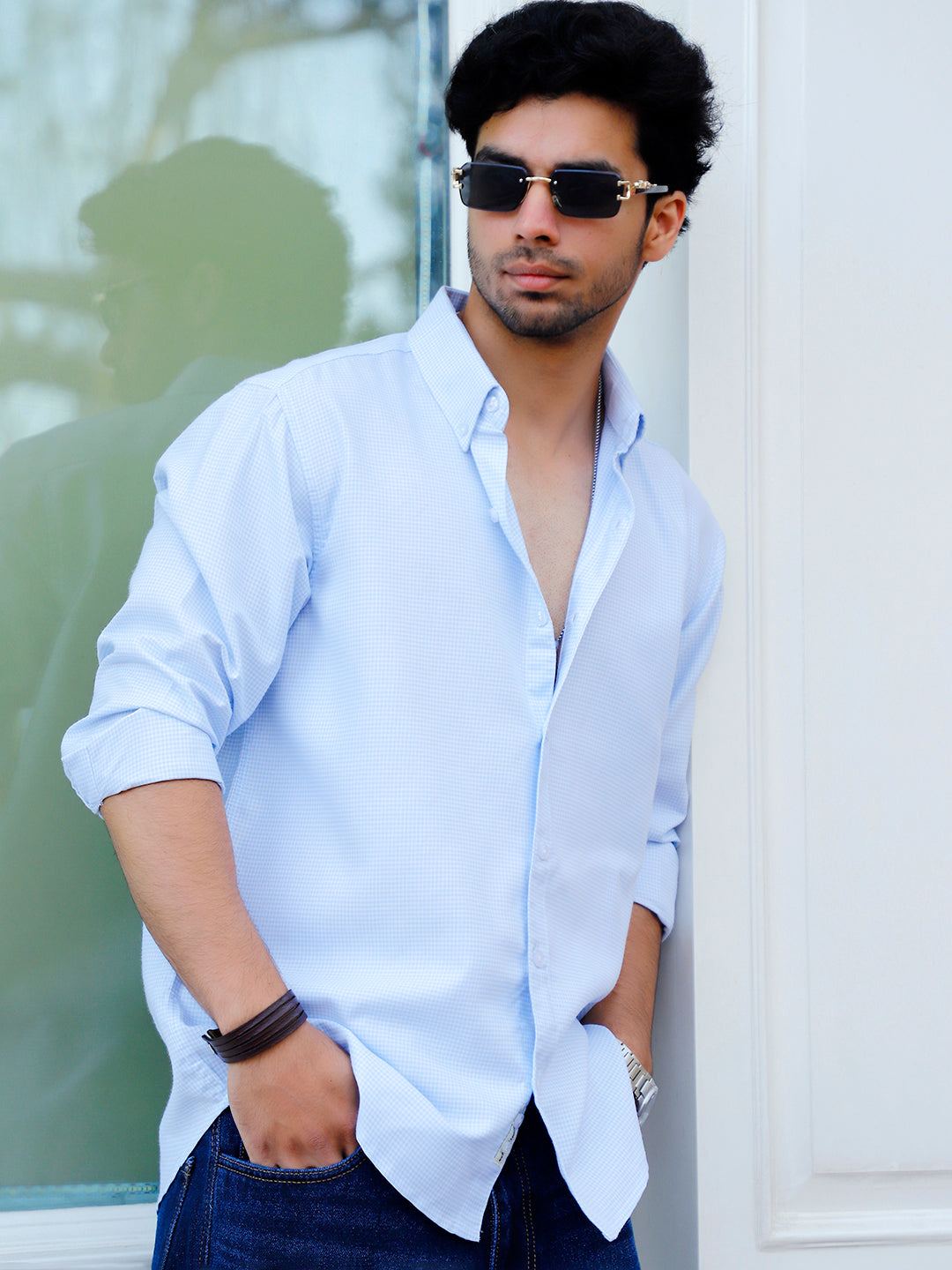 Cove Sky Blue full Check Sleeve shirt