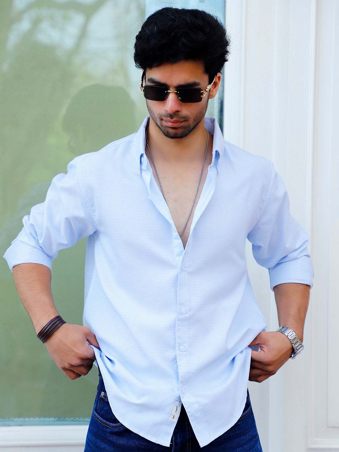 Cove Sky Blue full Check Sleeve shirt