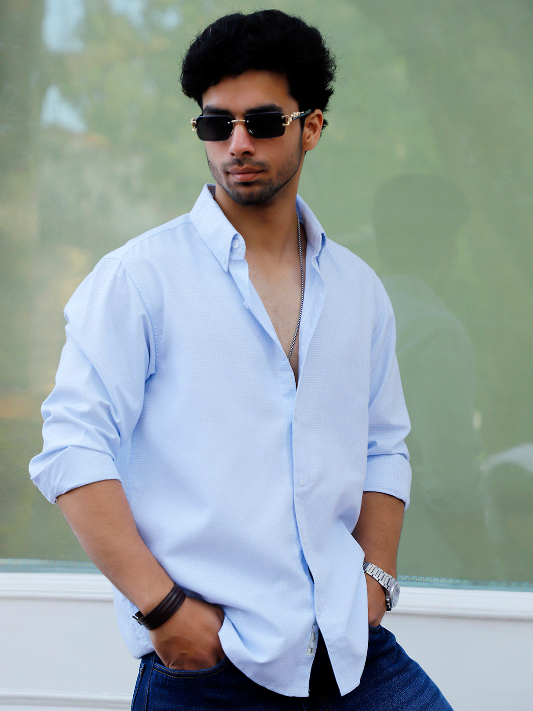 Cove Sky Blue full Check Sleeve shirt