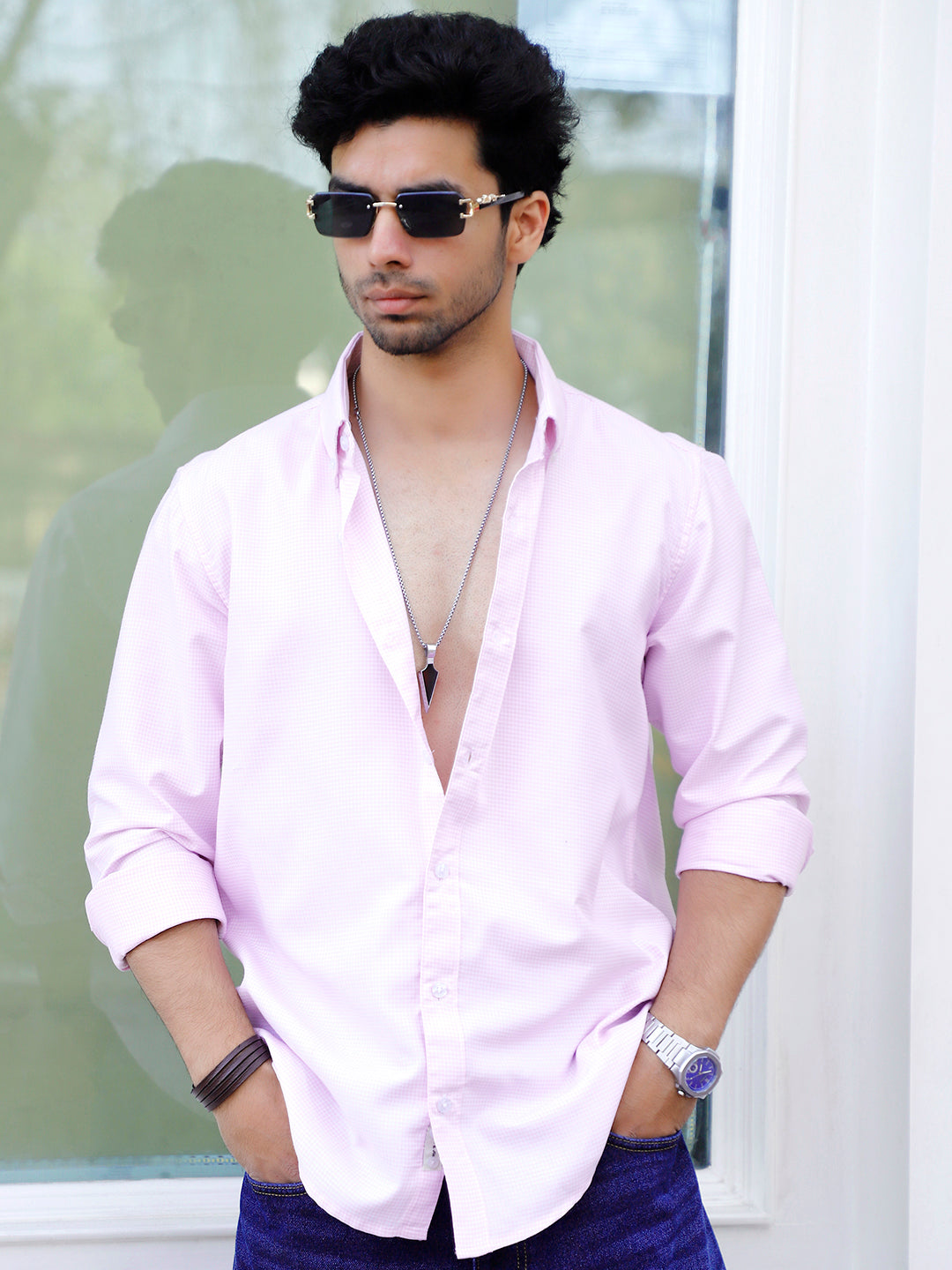 Cove Neon Pink Check full Sleeve shirt