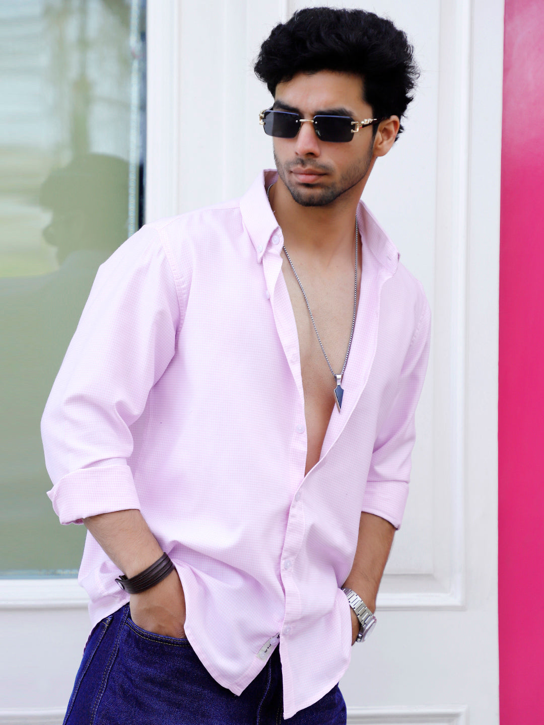 Cove Neon Pink Check full Sleeve shirt