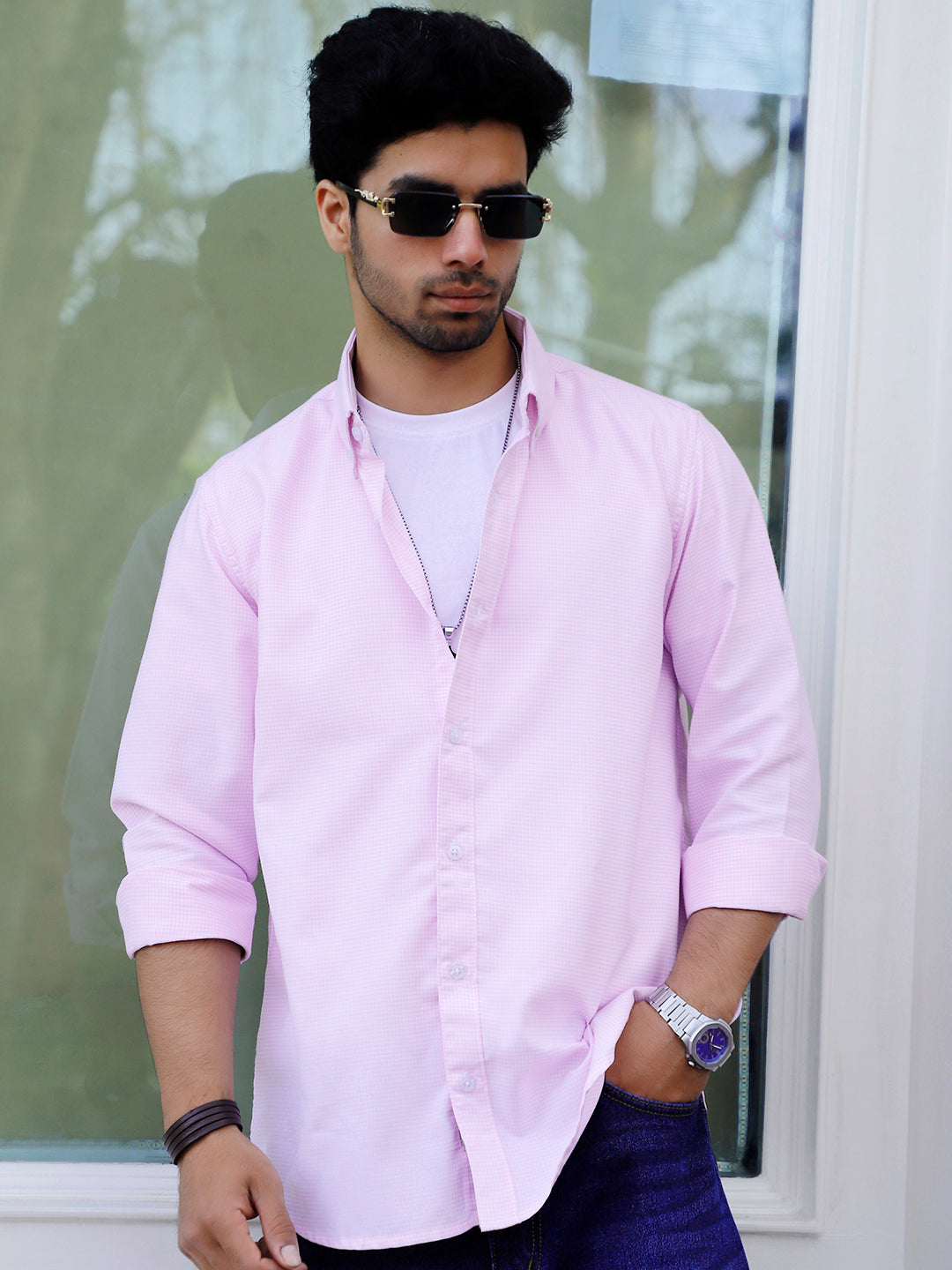 Cove Neon Pink Check full Sleeve shirt
