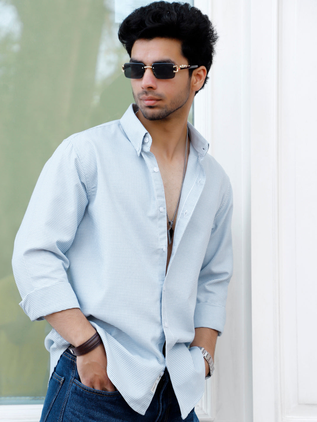 Desert Bloom Dark Sea Green Check full Sleeve shirt