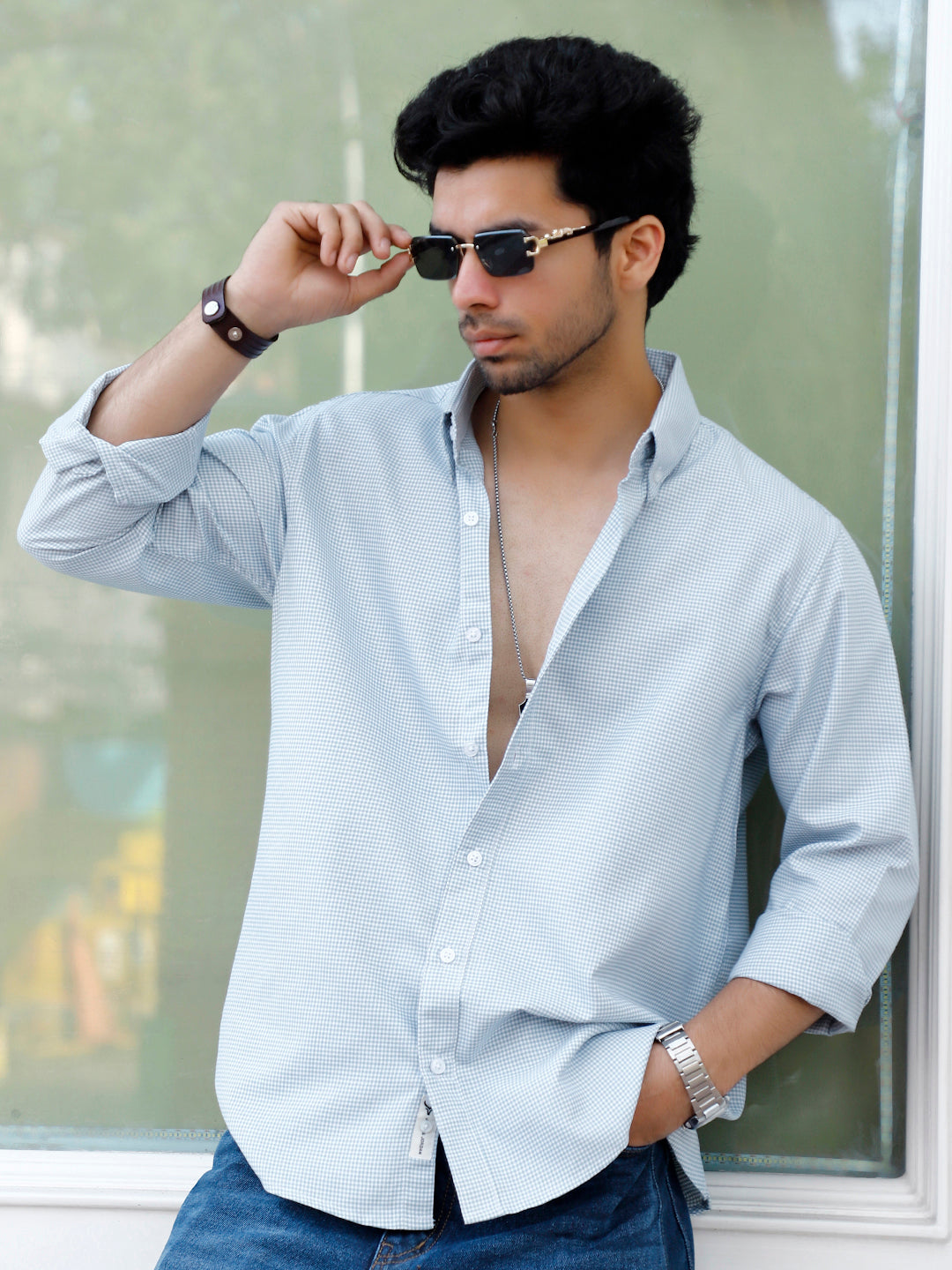 Desert Bloom Dark Sea Green Check full Sleeve shirt