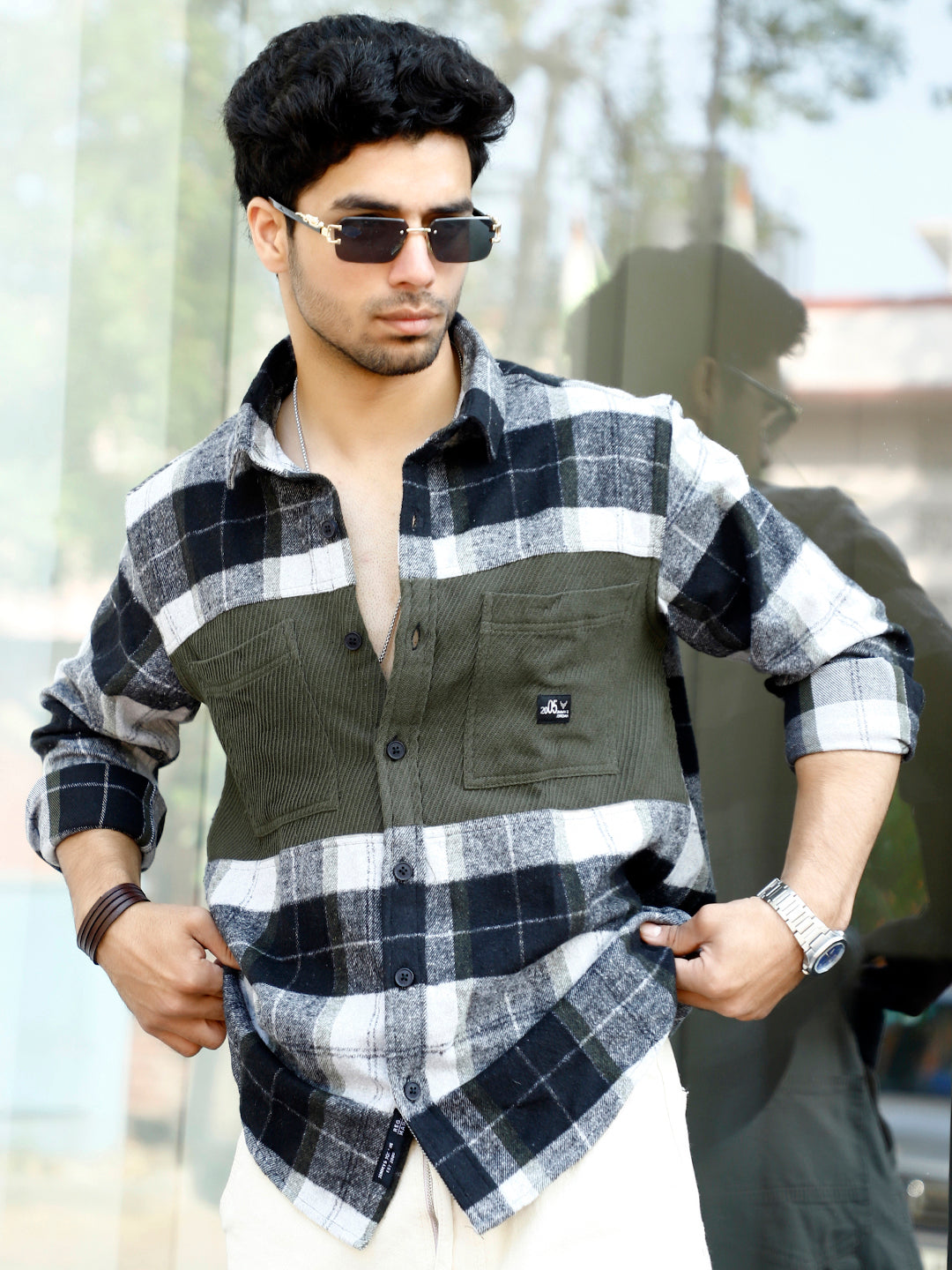 Thunderbird Basil Green Check Full Sleeve Shirt