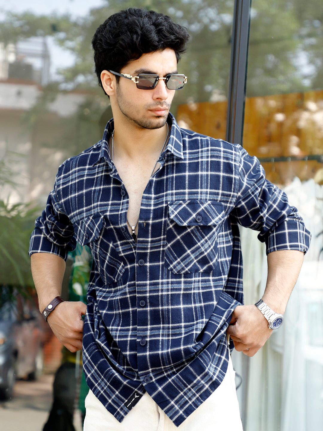 Monoform Dark Blue Check Full Sleeve Shirt