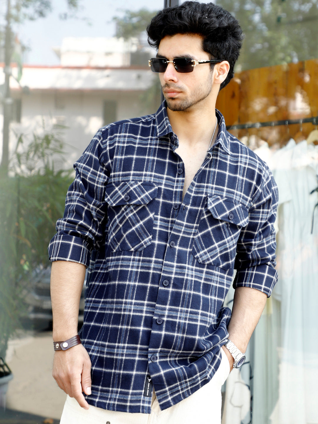 Monoform Dark Blue Check Full Sleeve Shirt