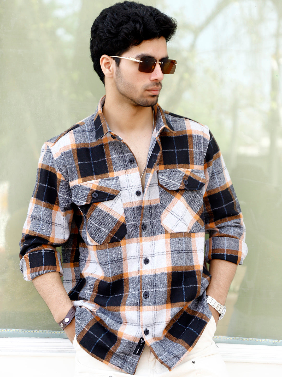 Daytona Dim Orange Check Full Sleeve Shirt