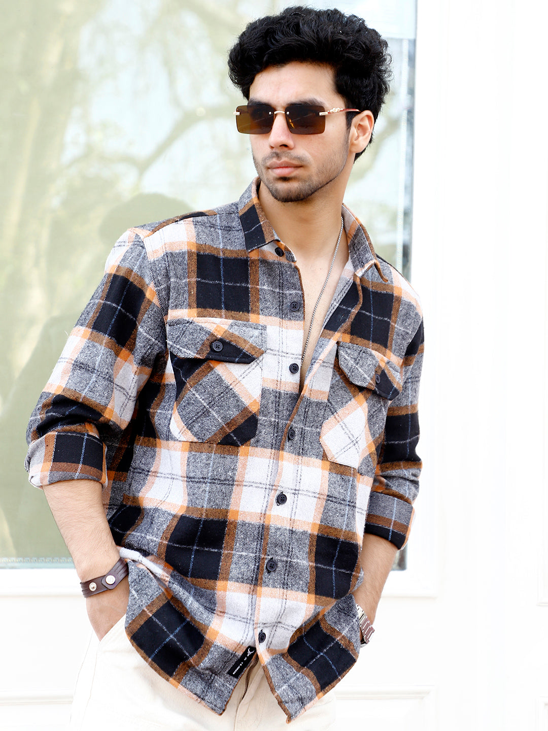 Daytona Dim Orange Check Full Sleeve Shirt