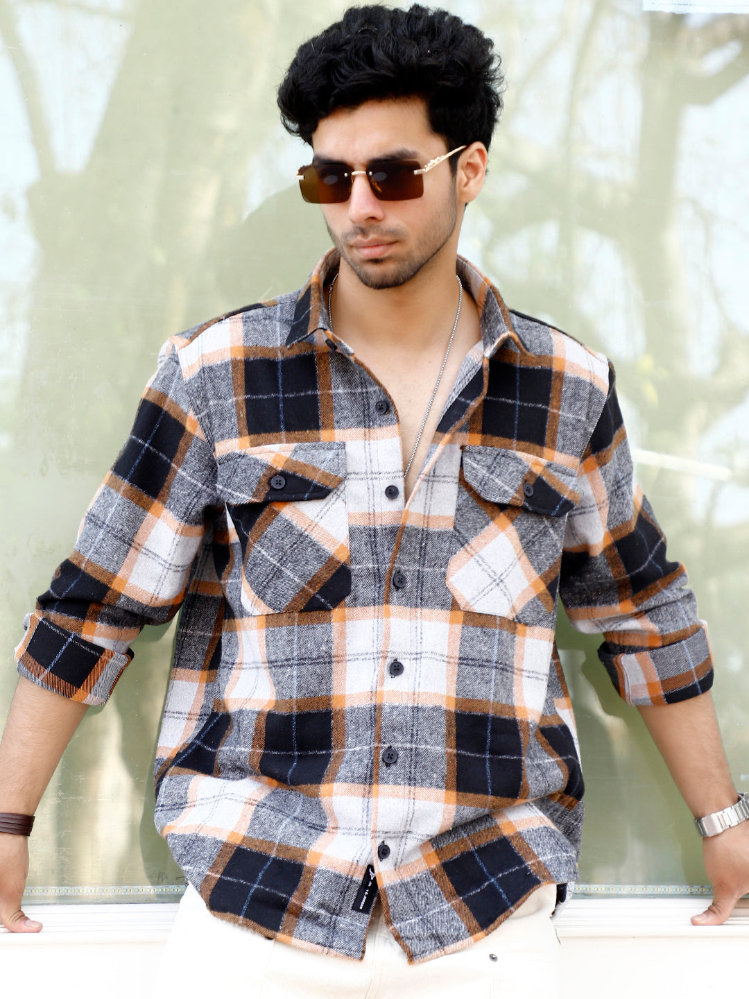 Daytona Dim Orange Check Full Sleeve Shirt