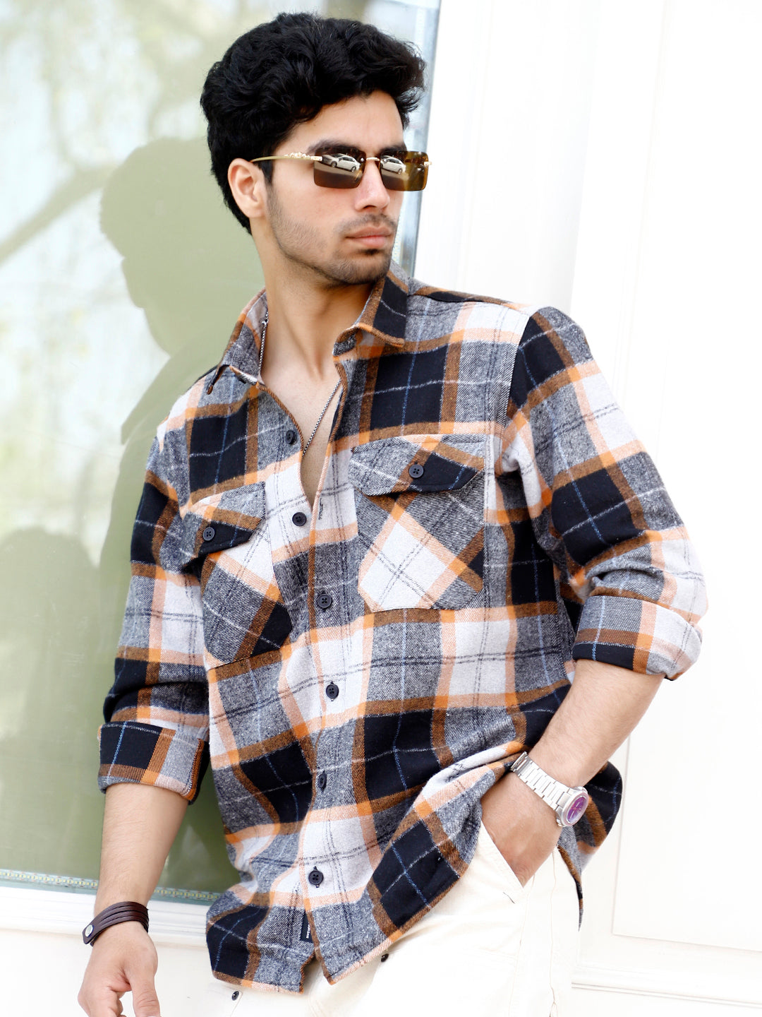 Daytona Dim Orange Check Full Sleeve Shirt